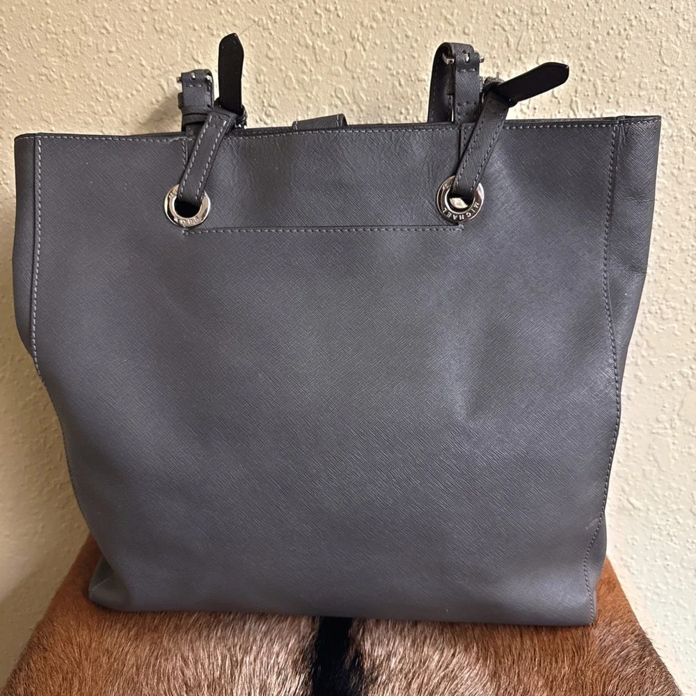 Michael Kors Jet Set Shoulder Tote‎ Bag Gray Saffiano Leather Purse READ